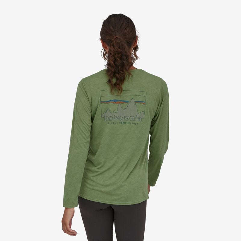 Patagonia Women's Long-Sleeved Capilene® Cool Daily Graphic Shirt - 73 Skyline: Sedge Green X-Dye