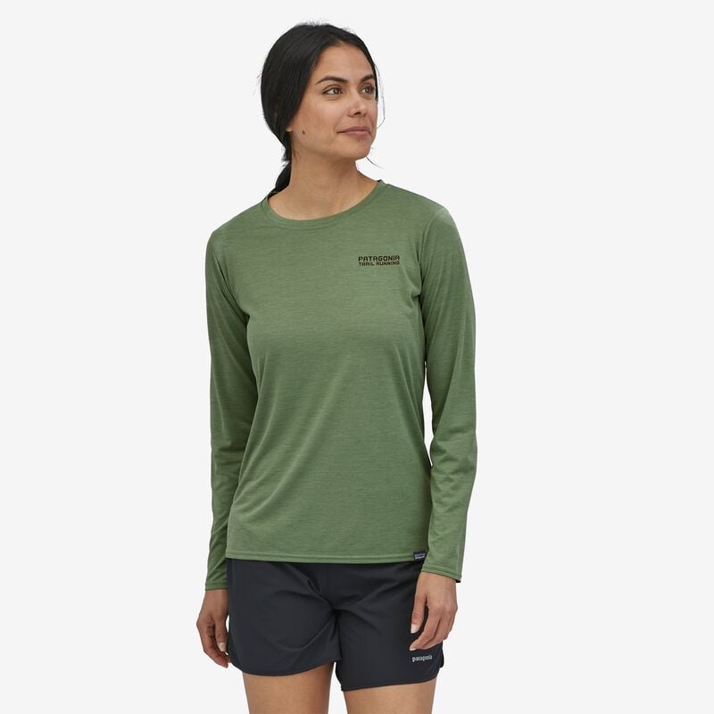 Patagonia Women's Long-Sleeved Capilene® Cool Daily Graphic Shirt - Tree Trotter: Sedge Green X-Dye