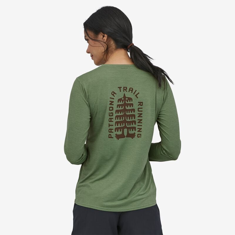 Patagonia Women's Long-Sleeved Capilene® Cool Daily Graphic Shirt - Tree Trotter: Sedge Green X-Dye