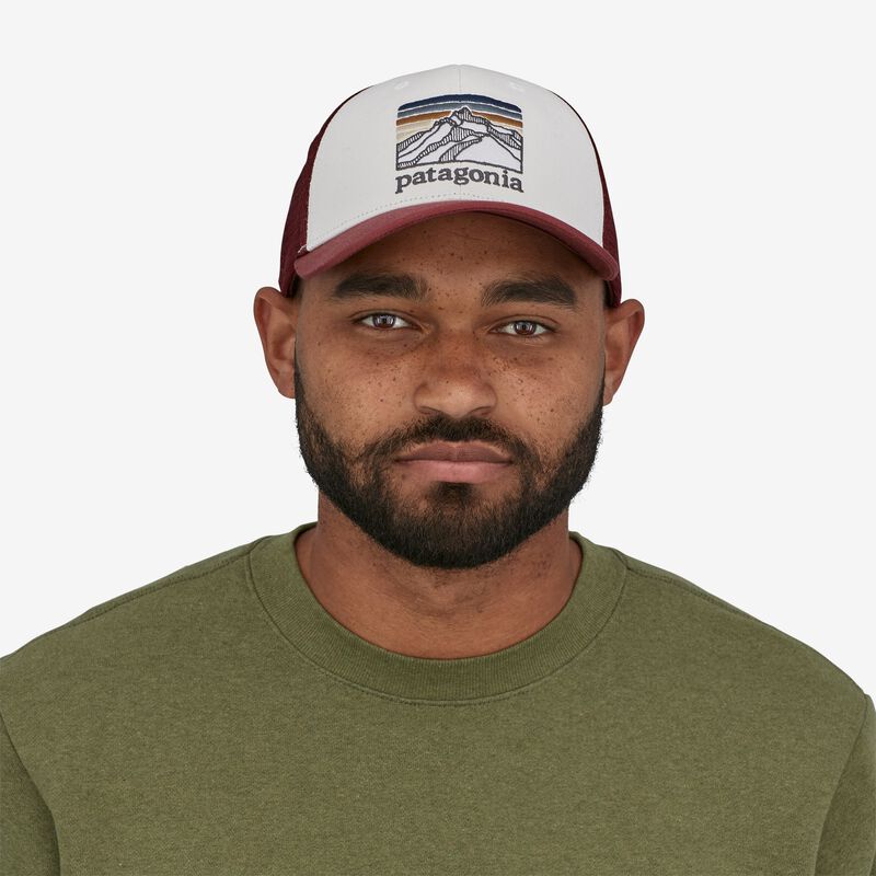 Patagonia Line Logo Ridge LoPro Trucker Hat - White w/Sequoia Red