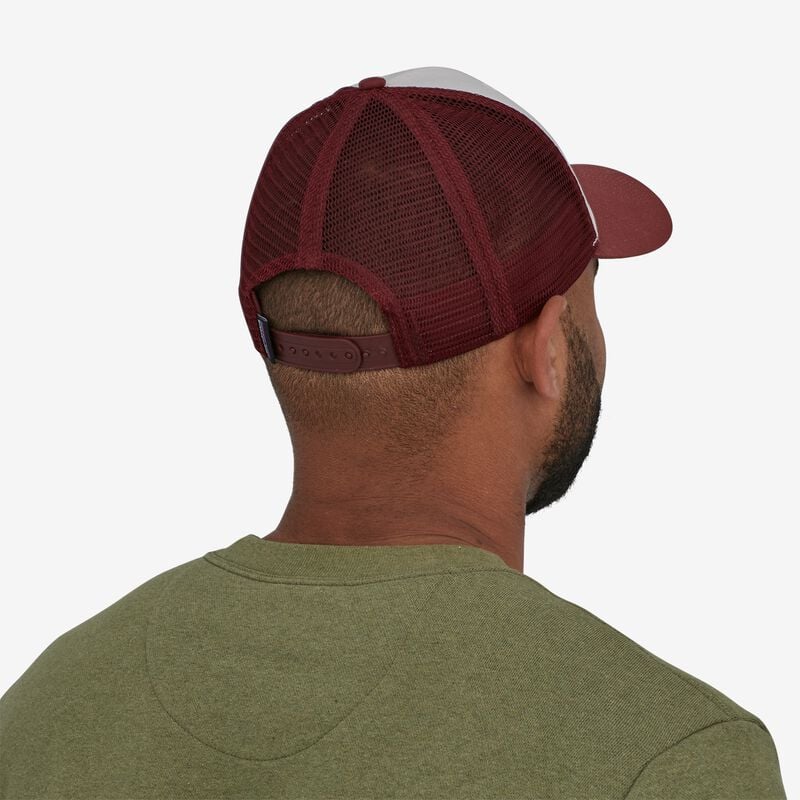 Patagonia Line Logo Ridge LoPro Trucker Hat - White w/Sequoia Red