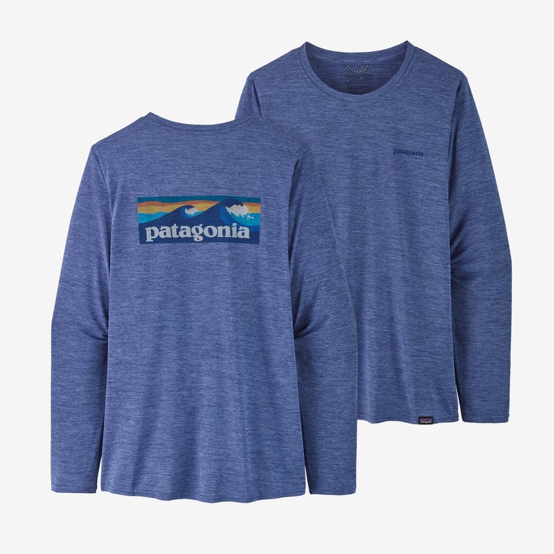 Patagonia Women's Long-Sleeved Capilene® Cool Daily Graphic Shirt - Boardshort Logo: Current Blue X-Dye