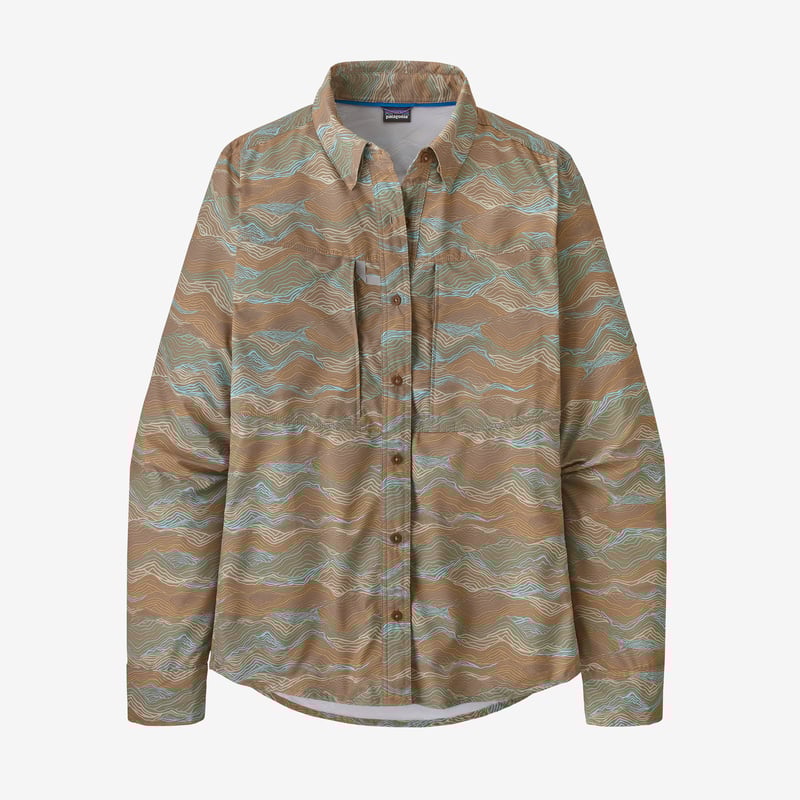 Patagonia Women's Long-Sleeved Sol Patrol® Shirt - Rock Cycle Multi Small: Pampas Tan