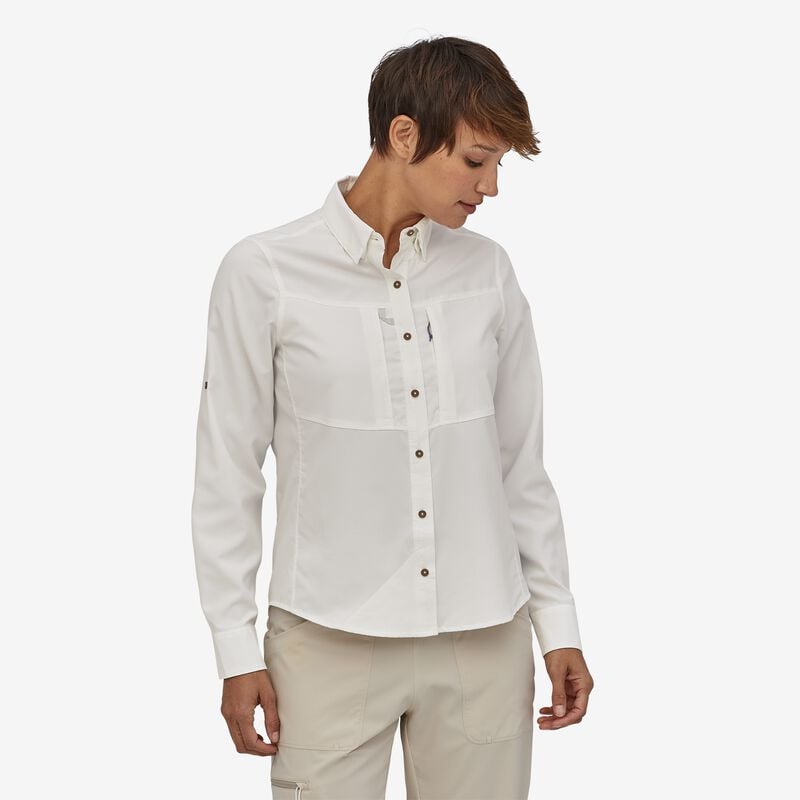 Patagonia Women's Long-Sleeved Sol Patrol® Shirt - Rock Cycle Multi Small: Pampas Tan