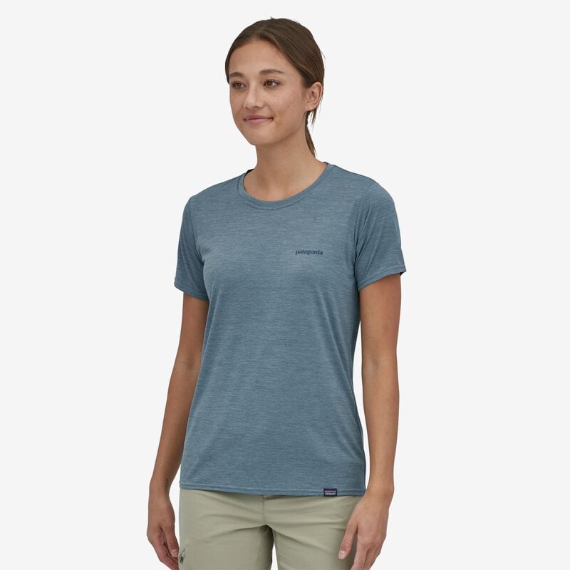 Patagonia Women's Capilene® Cool Daily Graphic Shirt - Boardshort Logo: Light Plume Grey X-Dye