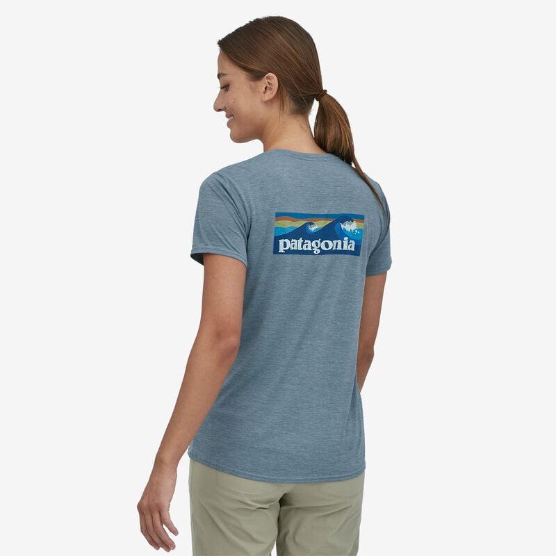 Patagonia Women's Capilene® Cool Daily Graphic Shirt - Boardshort Logo: Light Plume Grey X-Dye